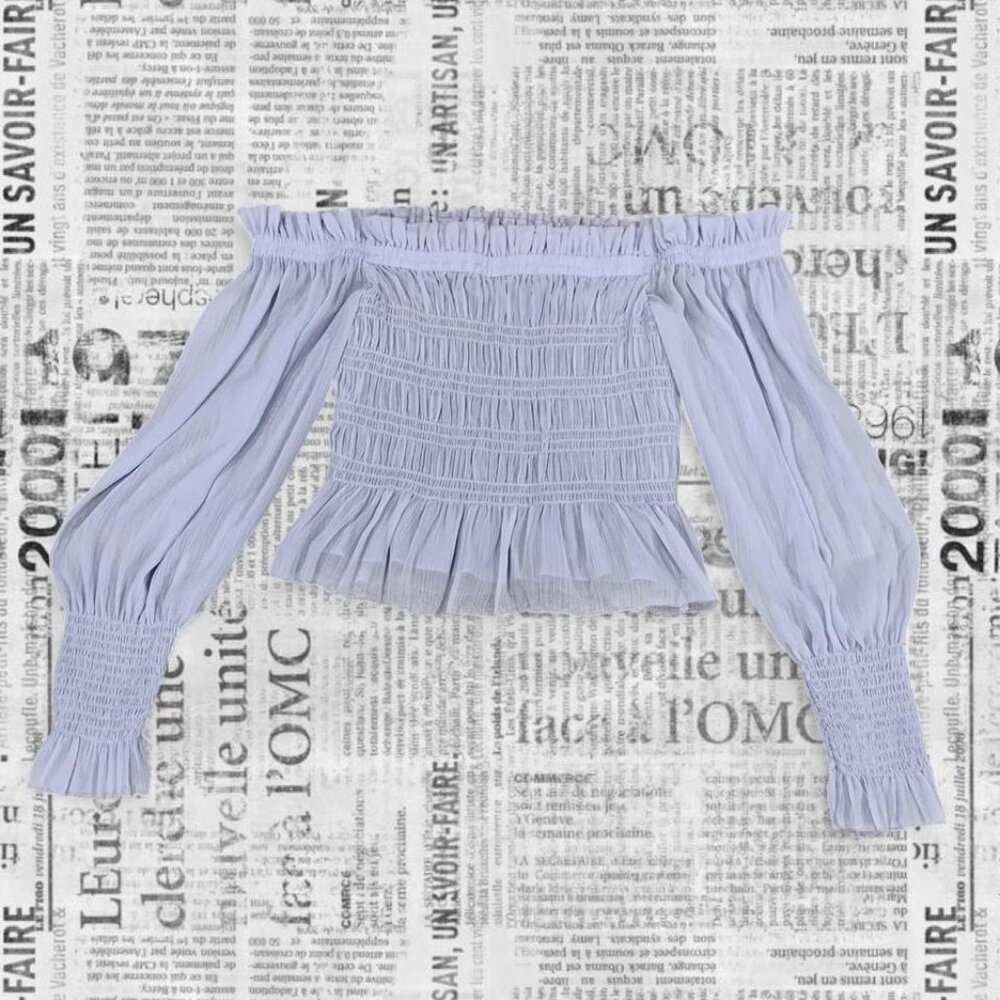 All Saints Lavender Off-Shoulder Smocked Blouse